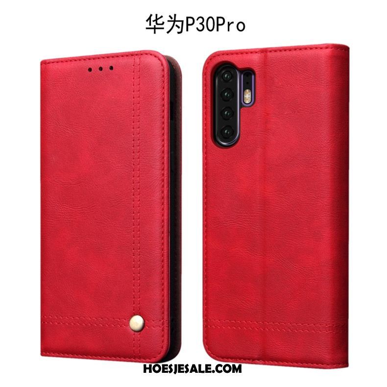 Huawei P30 Pro Hoesje Vintage Leren Etui Diepe Kleur Hoes Folio Sale