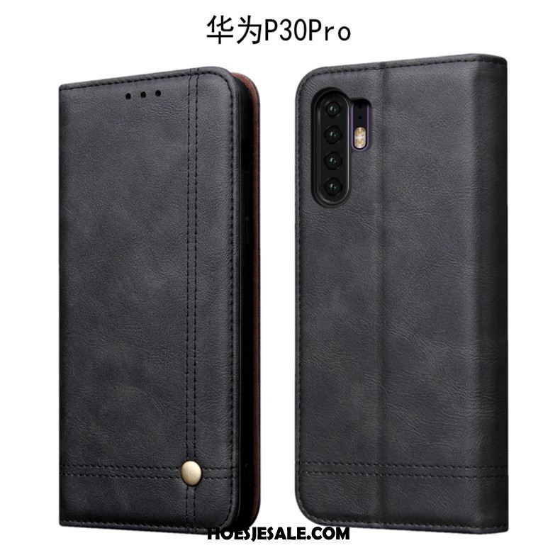 Huawei P30 Pro Hoesje Vintage Leren Etui Diepe Kleur Hoes Folio Sale