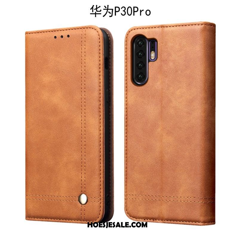 Huawei P30 Pro Hoesje Vintage Leren Etui Diepe Kleur Hoes Folio Sale