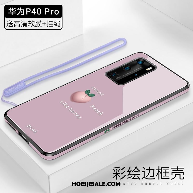 Huawei P40 Pro Hoesje Eenvoudige Glas Purper Anti-fall Bescherming Goedkoop