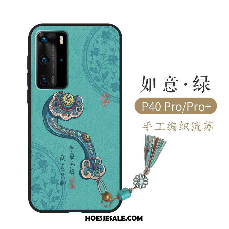 Huawei P40 Pro Hoesje Kwasten Groen Reliëf Mobiele Telefoon Bescherming Goedkoop