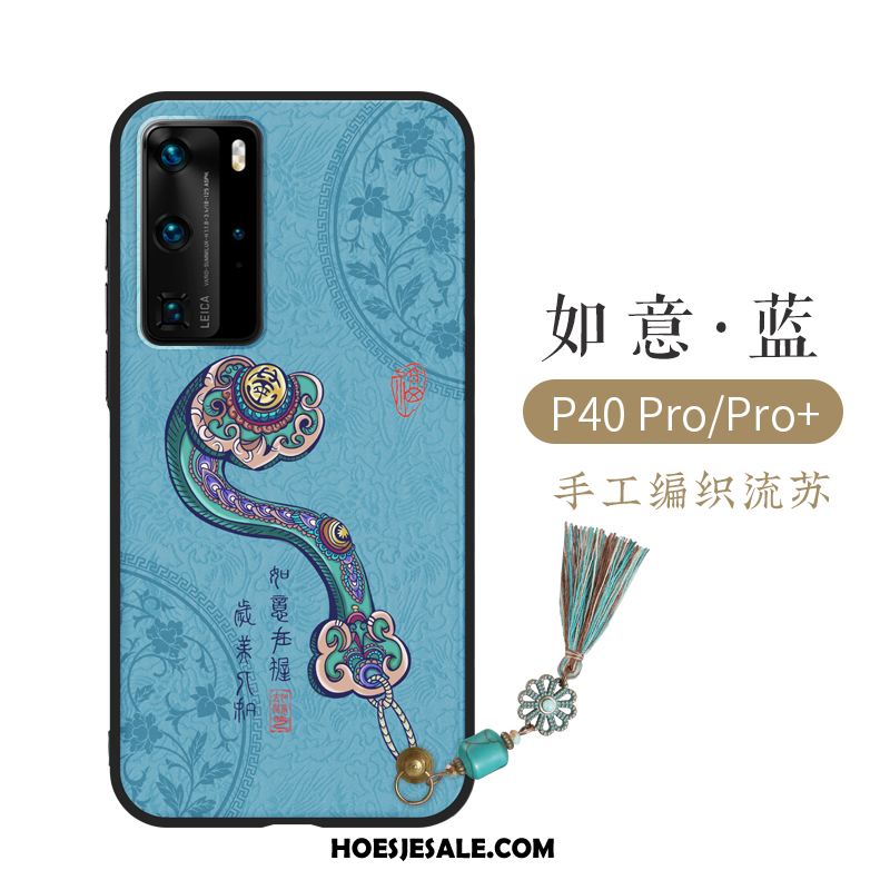 Huawei P40 Pro Hoesje Kwasten Groen Reliëf Mobiele Telefoon Bescherming Goedkoop
