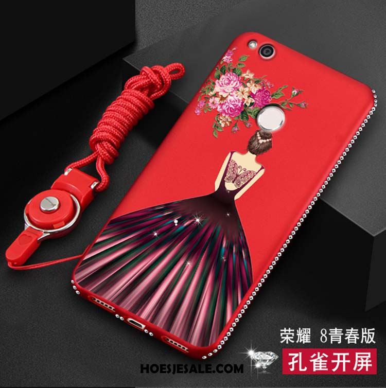 Huawei P8 Lite 2017 Hoesje Mobiele Telefoon Zacht Rood Hanger Met Strass Goedkoop