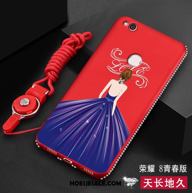 Huawei P8 Lite 2017 Hoesje Mobiele Telefoon Zacht Rood Hanger Met Strass Goedkoop
