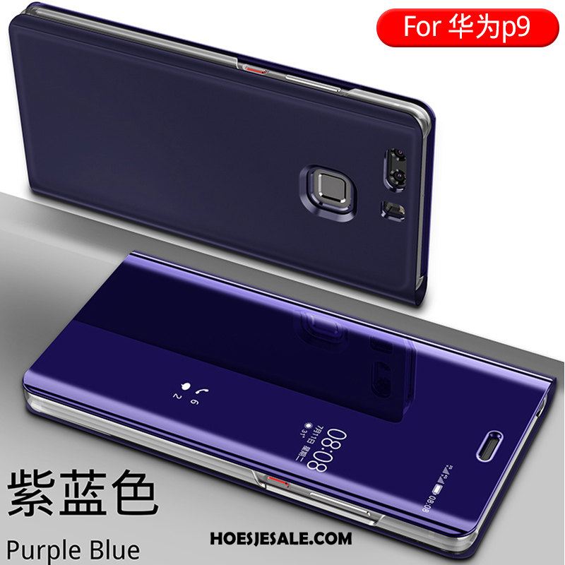 Huawei P9 Hoesje Hoes Leren Etui Blauw Clamshell Anti-fall Goedkoop