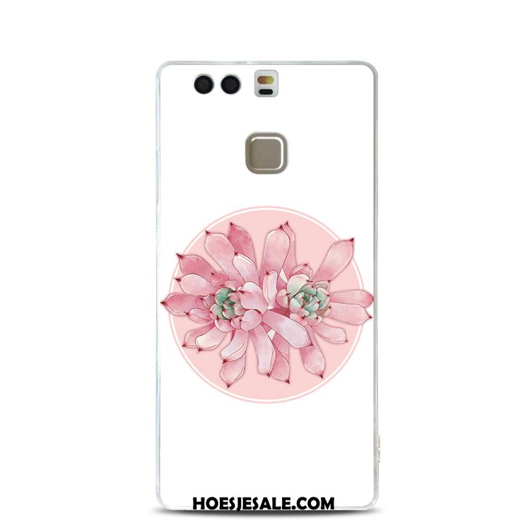 Huawei P9 Hoesje Roze Ondersteuning Bloemen Reliëf Zacht Korting