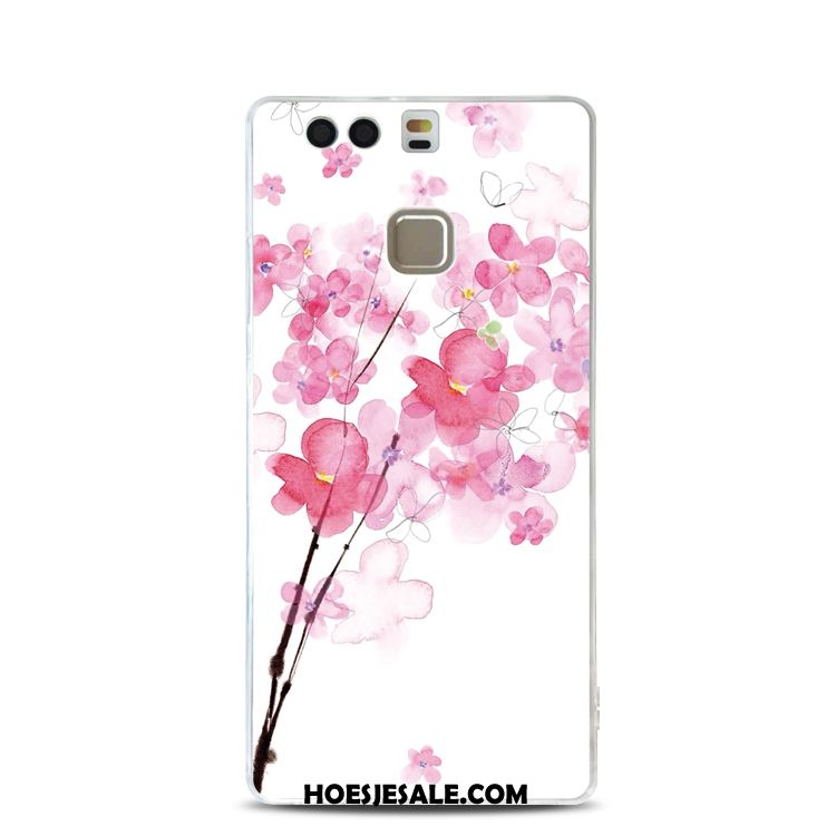 Huawei P9 Hoesje Roze Ondersteuning Bloemen Reliëf Zacht Korting