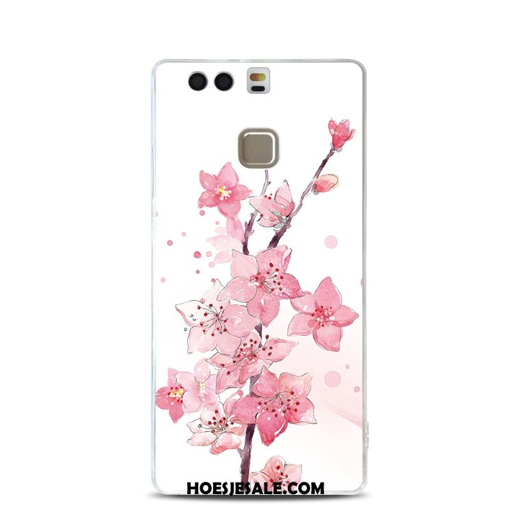 Huawei P9 Hoesje Roze Ondersteuning Bloemen Reliëf Zacht Korting