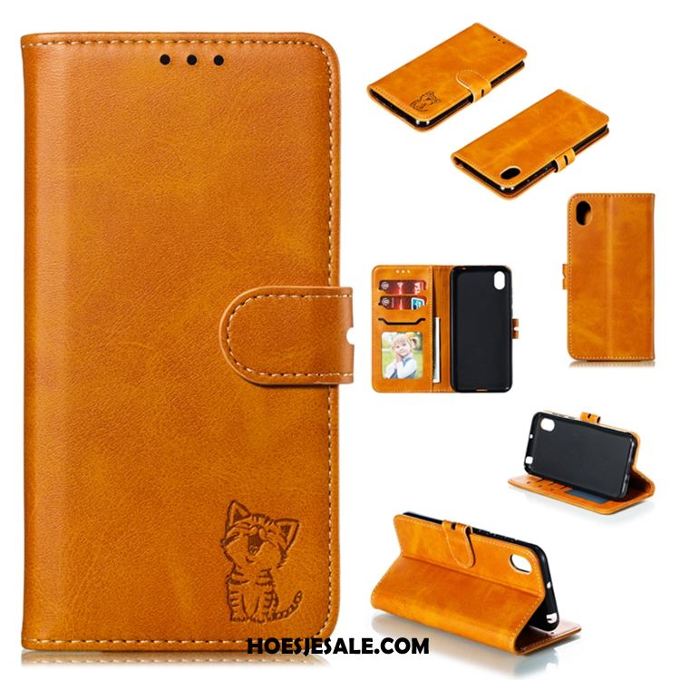 Huawei Y5 2019 Hoesje Leren Etui Folio Geel Portemonnee Mobiele Telefoon