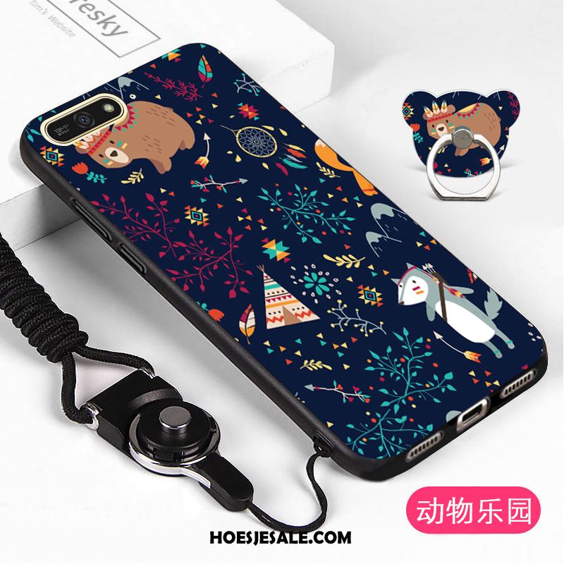 Huawei Y6 2018 Hoesje Hoes Spotprent Blauw Mobiele Telefoon Anti-fall Korting