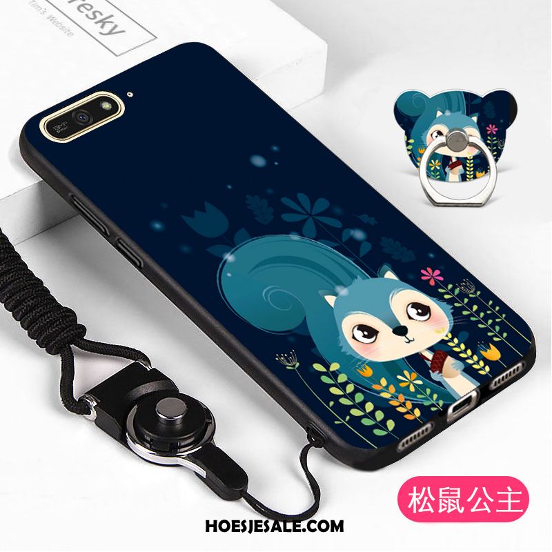 Huawei Y6 2018 Hoesje Hoes Spotprent Blauw Mobiele Telefoon Anti-fall Korting