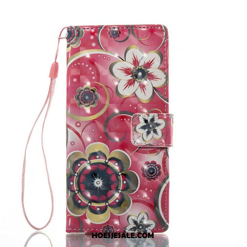 Huawei Y6 2018 Hoesje Purper Bescherming Leren Etui Reliëf Bloemen Aanbiedingen