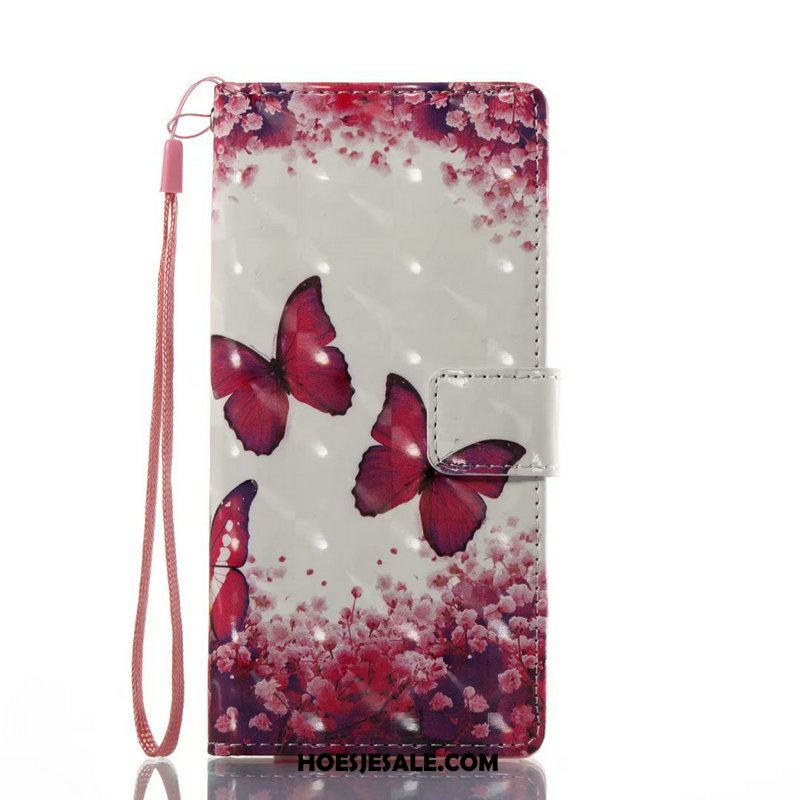 Huawei Y6 2018 Hoesje Purper Bescherming Leren Etui Reliëf Bloemen Aanbiedingen