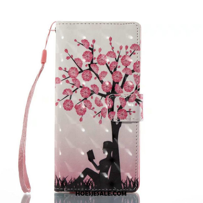 Huawei Y6 2018 Hoesje Purper Bescherming Leren Etui Reliëf Bloemen Aanbiedingen