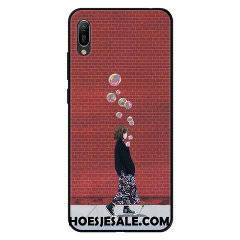 Huawei Y6 2019 Hoesje Bescherming Zwart Kant Hoes Mobiele Telefoon