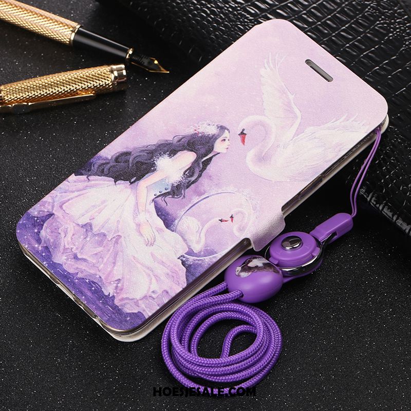 Huawei Y6 2019 Hoesje Mobiele Telefoon Hanger Purper Clamshell Leren Etui Online