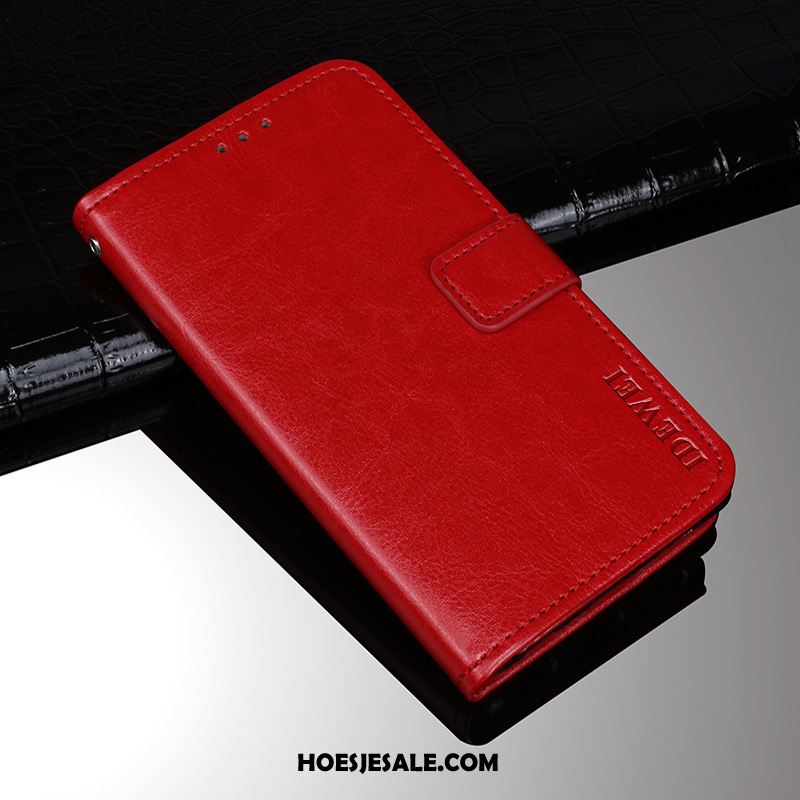 Huawei Y6 2019 Hoesje Rood Bescherming Leren Etui Patroon Hoes