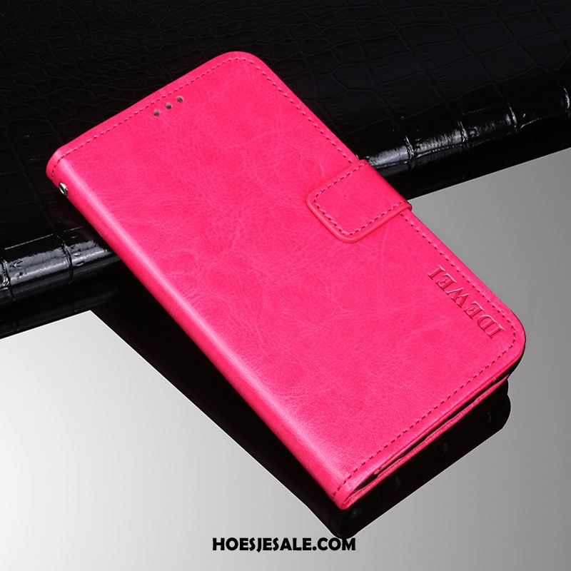 Huawei Y6 2019 Hoesje Rood Bescherming Leren Etui Patroon Hoes