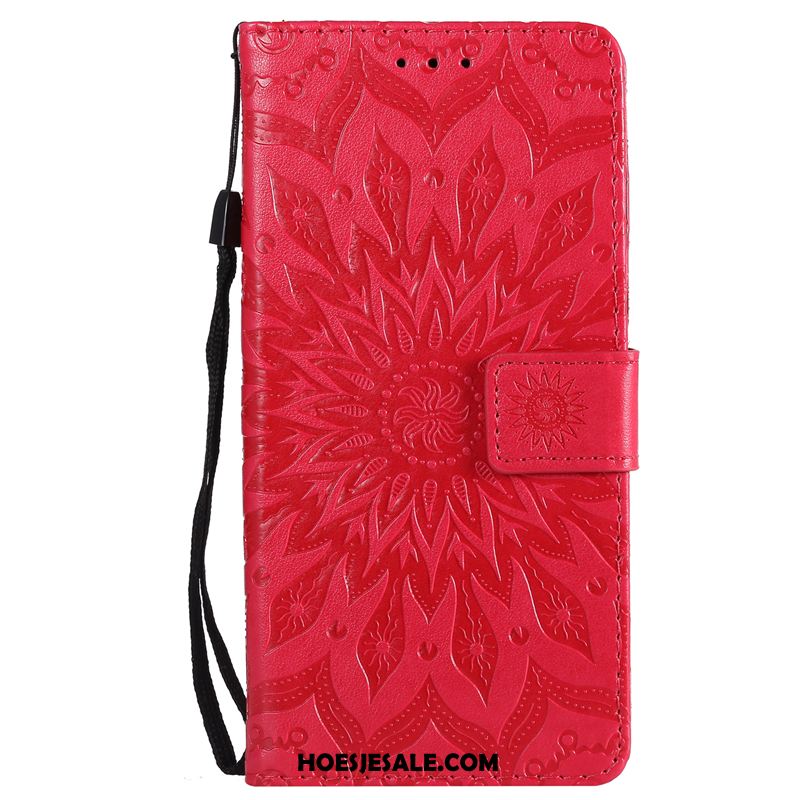 Huawei Y6 Pro 2017 Hoesje Leren Etui Folio Zon Bloemen Mobiele Telefoon Winkel