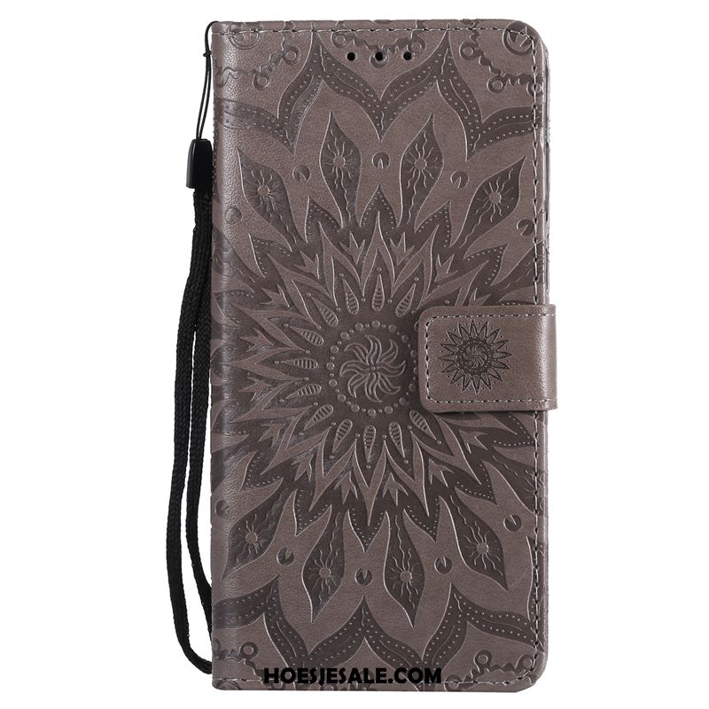 Huawei Y6 Pro 2017 Hoesje Leren Etui Folio Zon Bloemen Mobiele Telefoon Winkel