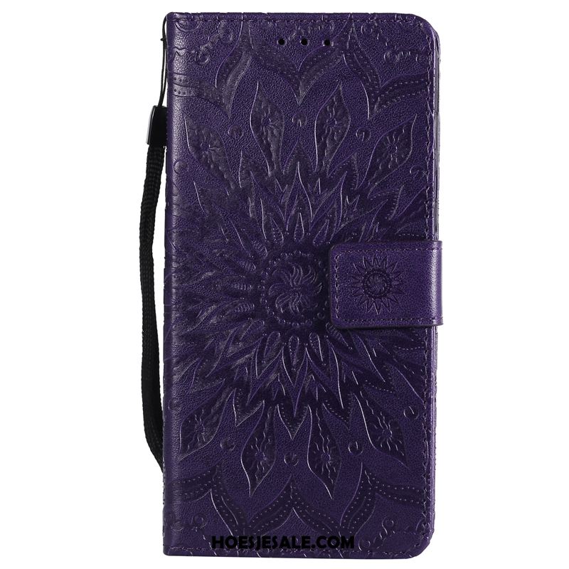 Huawei Y6 Pro 2017 Hoesje Leren Etui Folio Zon Bloemen Mobiele Telefoon Winkel