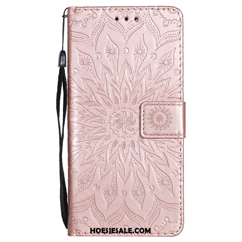 Huawei Y6 Pro 2017 Hoesje Leren Etui Folio Zon Bloemen Mobiele Telefoon Winkel