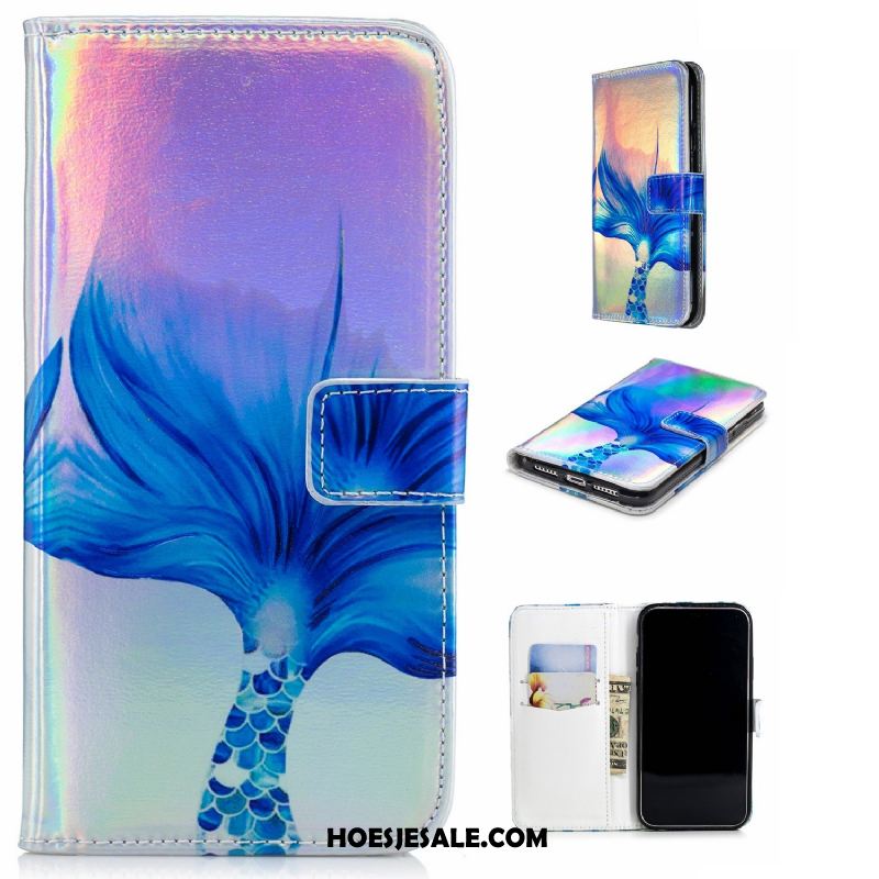 Huawei Y6 Pro 2017 Hoesje Ster Leren Etui Hoes Purper Reliëf Goedkoop