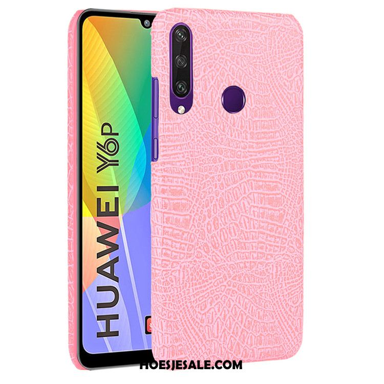 Huawei Y6p Hoesje Mobiele Telefoon Vintage Patroon Roze Krokodil Korting