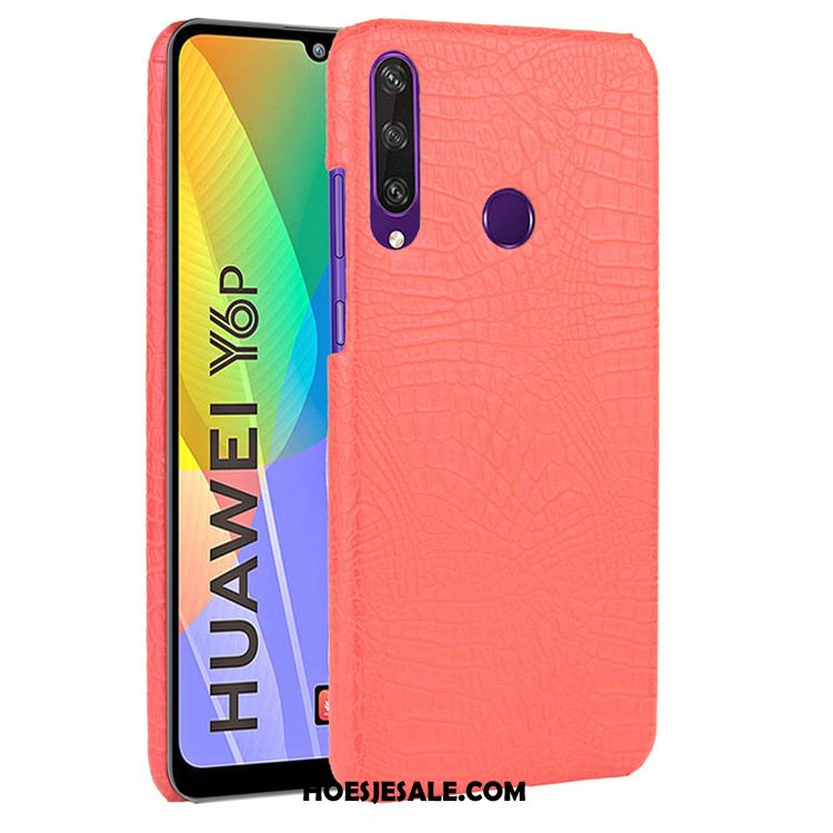 Huawei Y6p Hoesje Mobiele Telefoon Vintage Patroon Roze Krokodil Korting