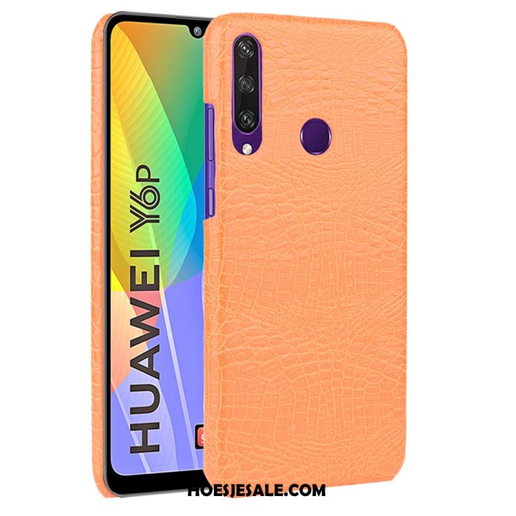 Huawei Y6p Hoesje Mobiele Telefoon Vintage Patroon Roze Krokodil Korting