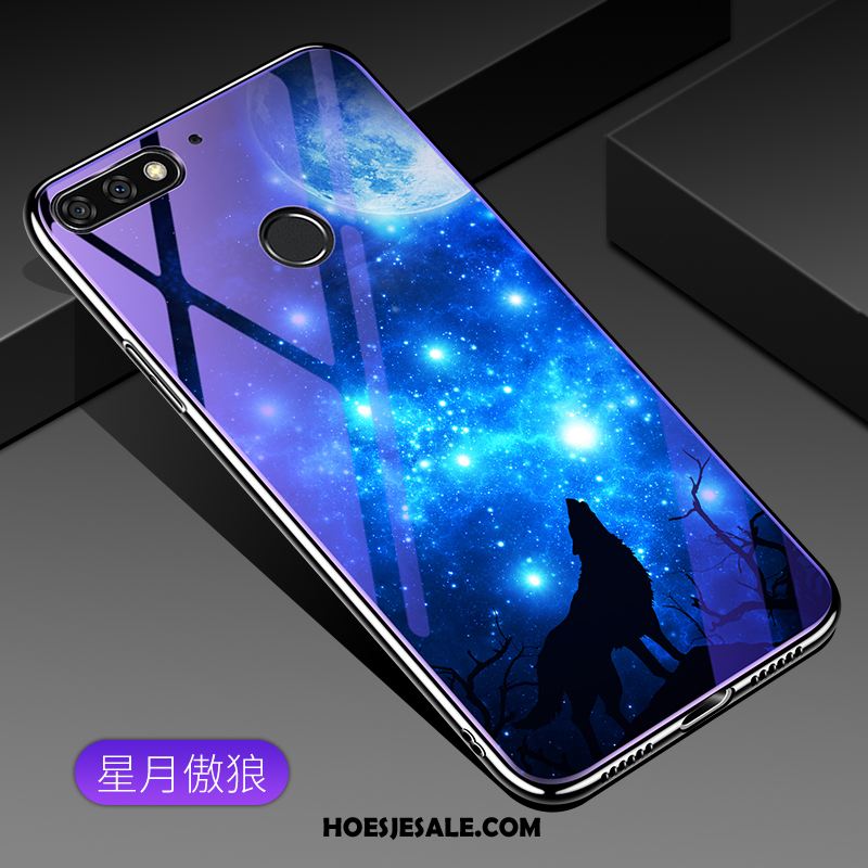 Huawei Y7 2018 Hoesje Mobiele Telefoon Plating Purper Gehard Glas Hoes Sale