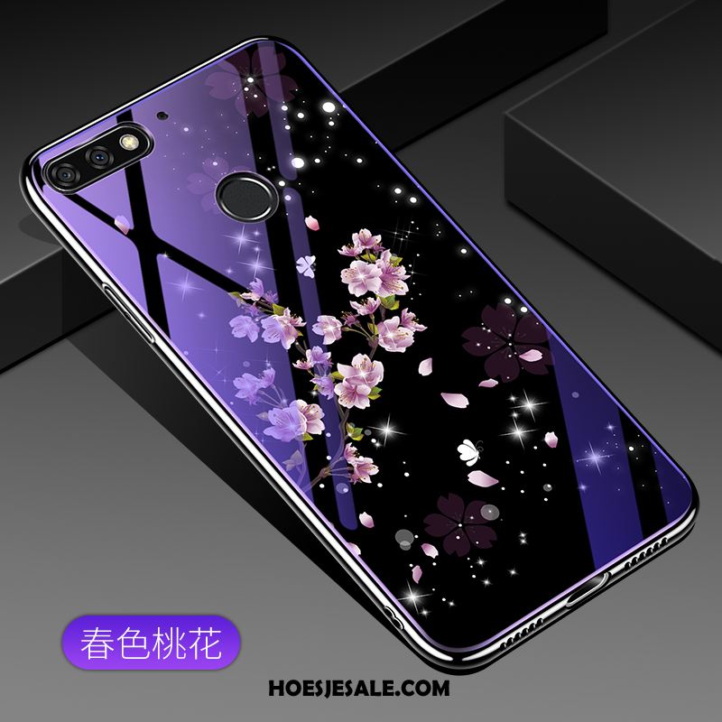 Huawei Y7 2018 Hoesje Mobiele Telefoon Plating Purper Gehard Glas Hoes Sale