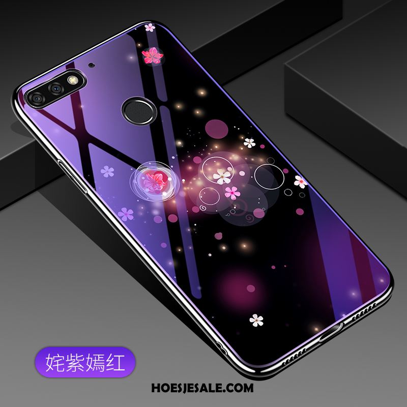 Huawei Y7 2018 Hoesje Mobiele Telefoon Plating Purper Gehard Glas Hoes Sale