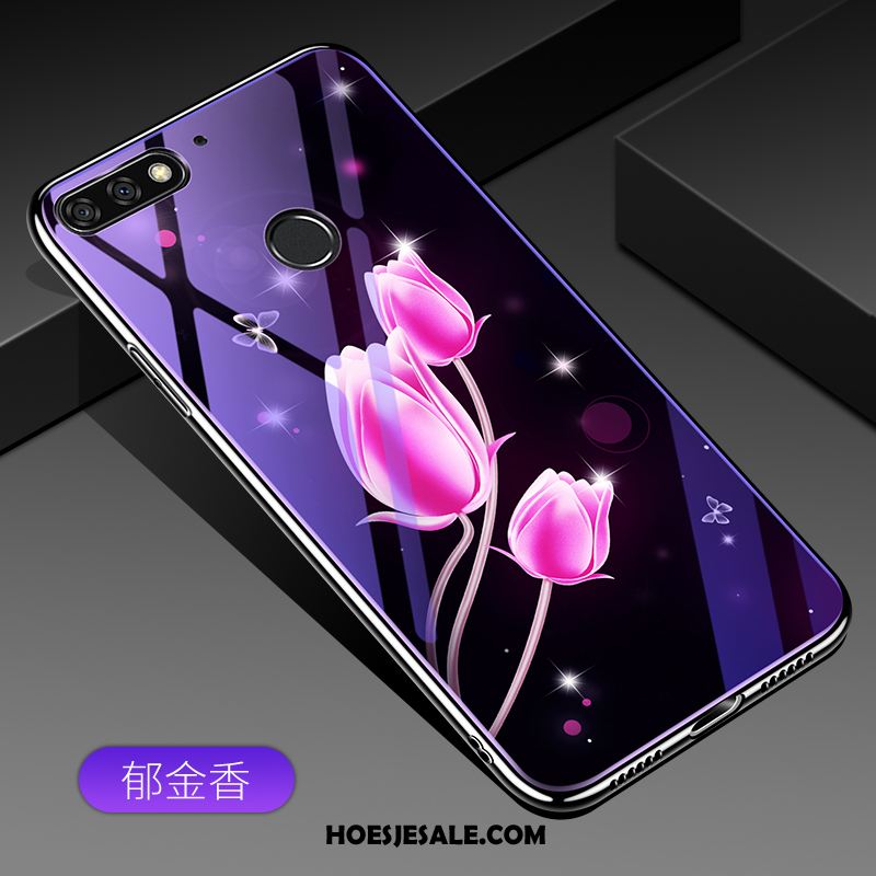 Huawei Y7 2018 Hoesje Mobiele Telefoon Plating Purper Gehard Glas Hoes Sale