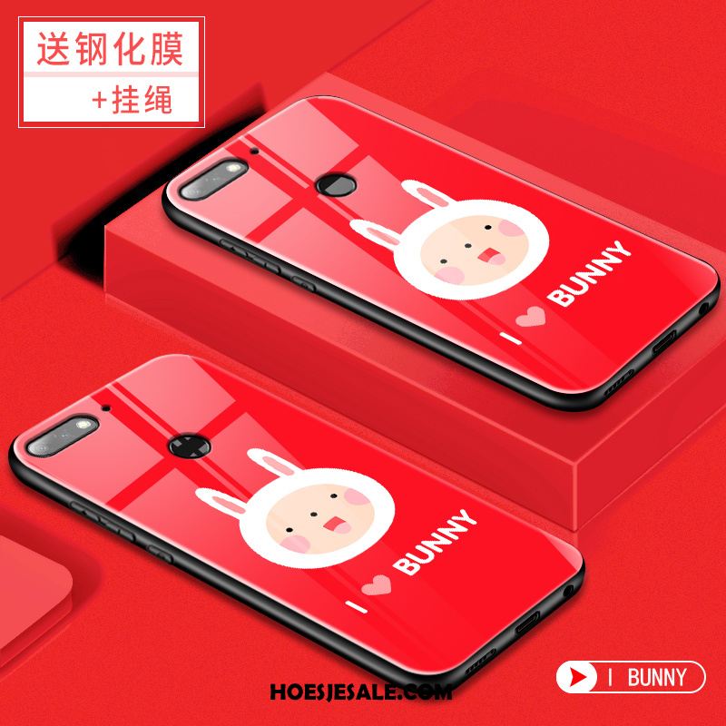 Huawei Y7 2018 Hoesje Mobiele Telefoon Skärmskydd Gehard Glas Roze Trend Kopen