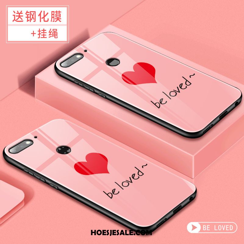 Huawei Y7 2018 Hoesje Mobiele Telefoon Skärmskydd Gehard Glas Roze Trend Kopen