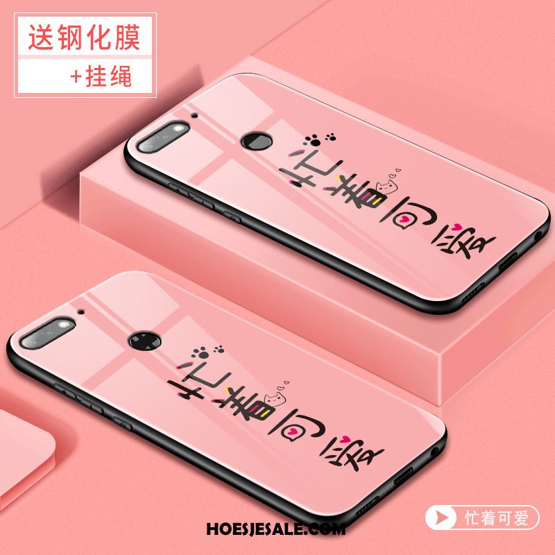 Huawei Y7 2018 Hoesje Mobiele Telefoon Skärmskydd Gehard Glas Roze Trend Kopen