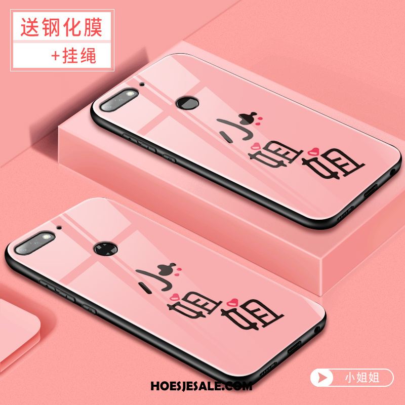 Huawei Y7 2018 Hoesje Mobiele Telefoon Skärmskydd Gehard Glas Roze Trend Kopen