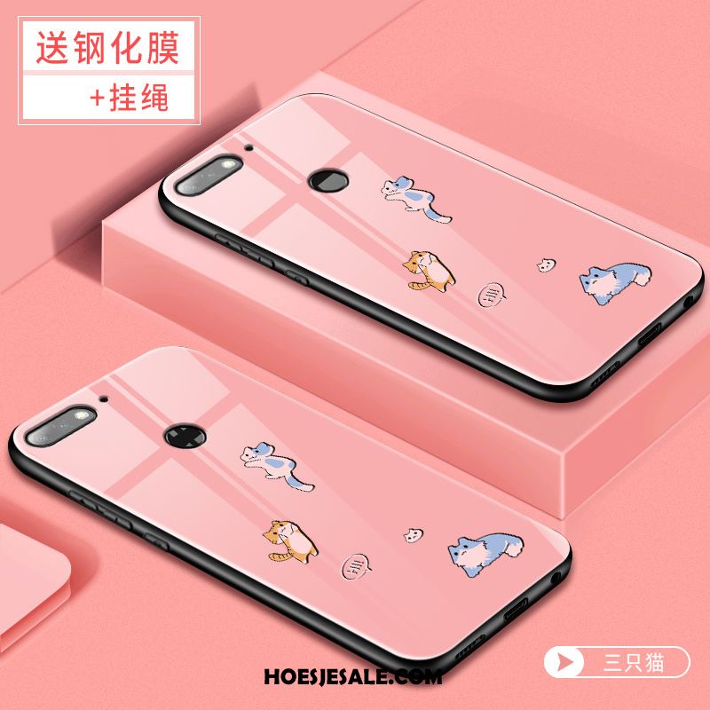 Huawei Y7 2018 Hoesje Mobiele Telefoon Skärmskydd Gehard Glas Roze Trend Kopen