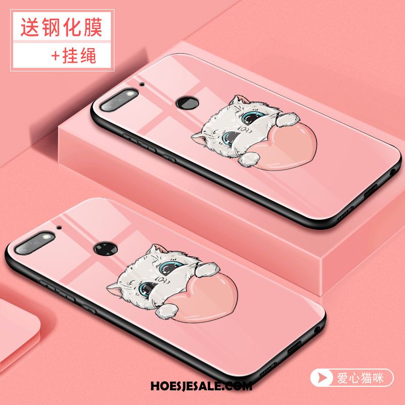 Huawei Y7 2018 Hoesje Mobiele Telefoon Skärmskydd Gehard Glas Roze Trend Kopen