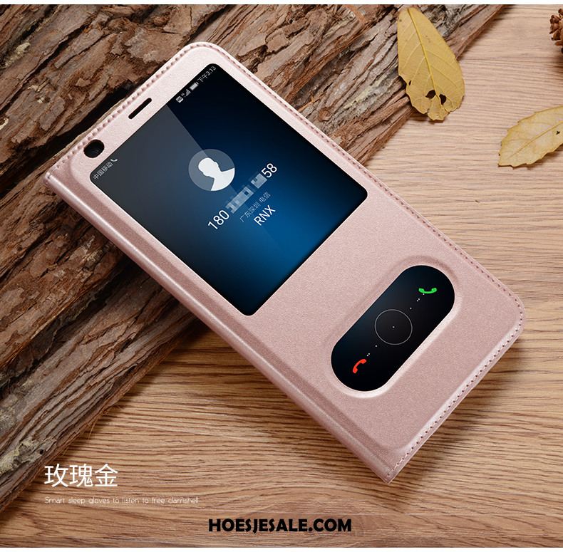 Huawei Y7 2018 Hoesje Skärmskydd Tempereren Leren Etui Goud Folio Kopen