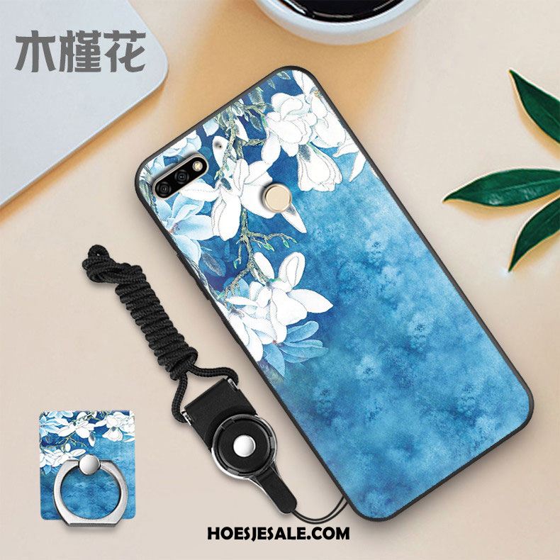 Huawei Y7 2018 Hoesje Tempereren Blauw Persoonlijk Skärmskydd Zwart Aanbiedingen