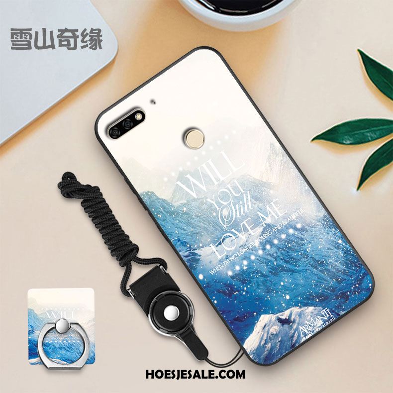 Huawei Y7 2018 Hoesje Tempereren Blauw Persoonlijk Skärmskydd Zwart Aanbiedingen