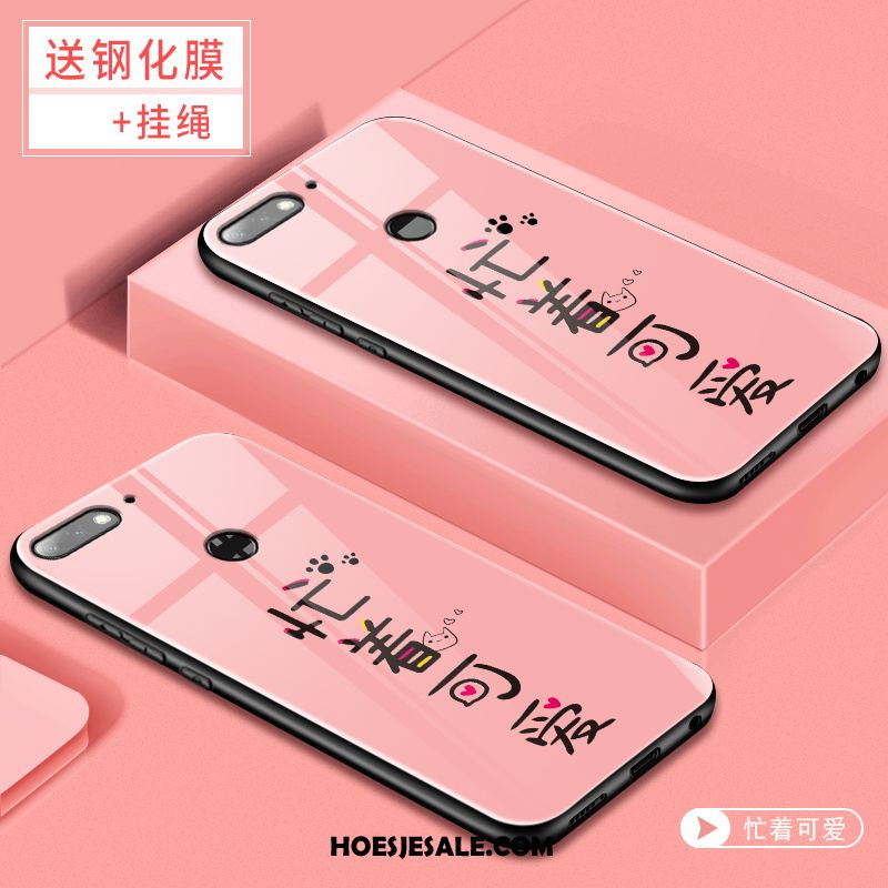 Huawei Y7 2018 Hoesje Trend Skärmskydd Gehard Glas Mobiele Telefoon Roze Sale