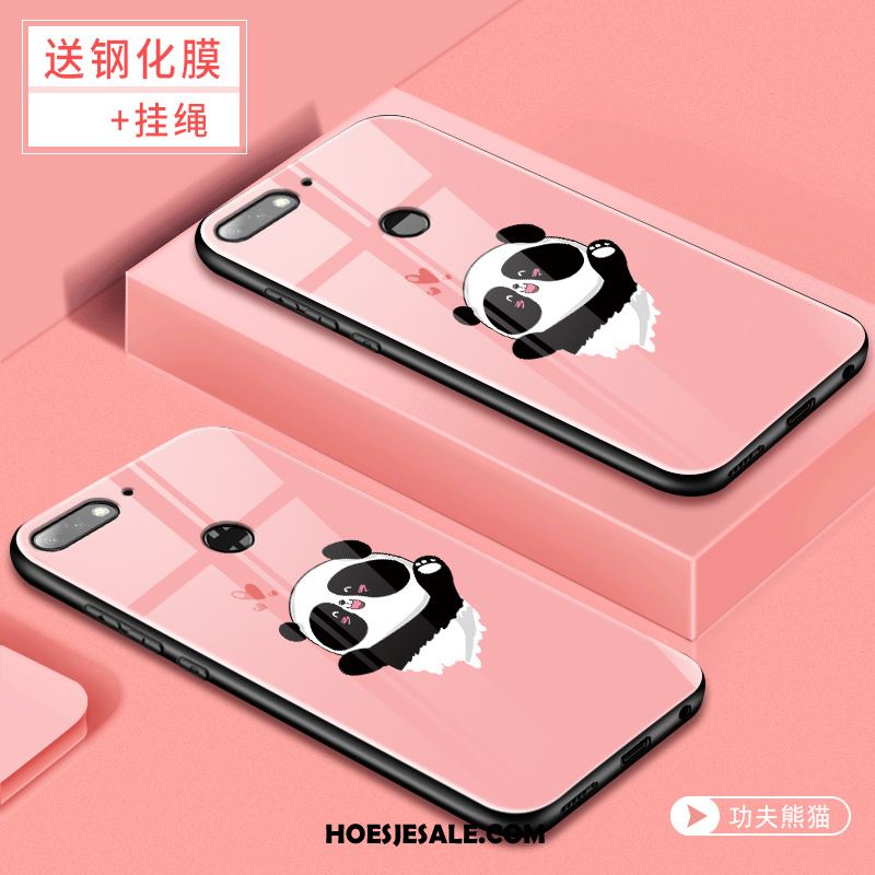 Huawei Y7 2018 Hoesje Trend Tempereren Gehard Glas Skärmskydd Rood Korting