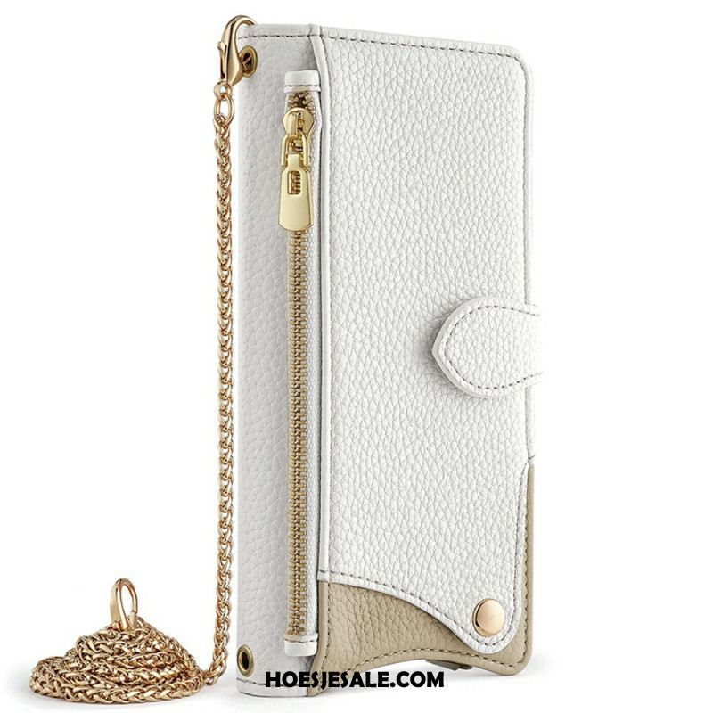 Leren Hoesje Oneplus 13 Tweekleurige Portemonnee Met Ketting