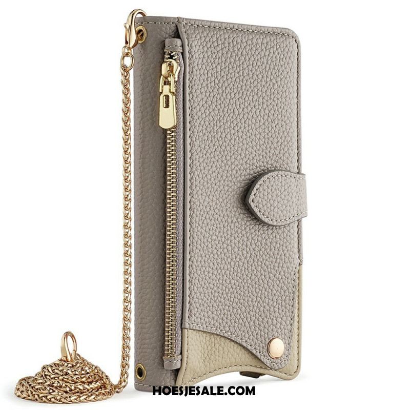 Leren Hoesje Oneplus 13 Tweekleurige Portemonnee Met Ketting