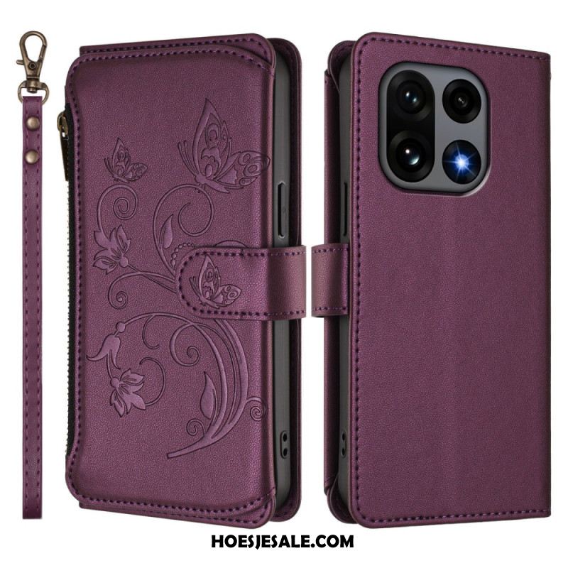 Leren Hoesje Oneplus 15 Portemonnee Met Bloemenprint En Riempje Bescherming Hoesje