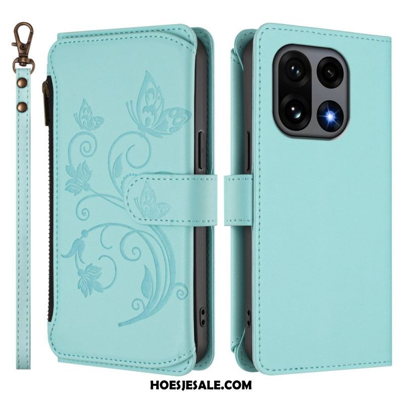 Leren Hoesje Oneplus 15 Portemonnee Met Bloemenprint En Riempje Bescherming Hoesje