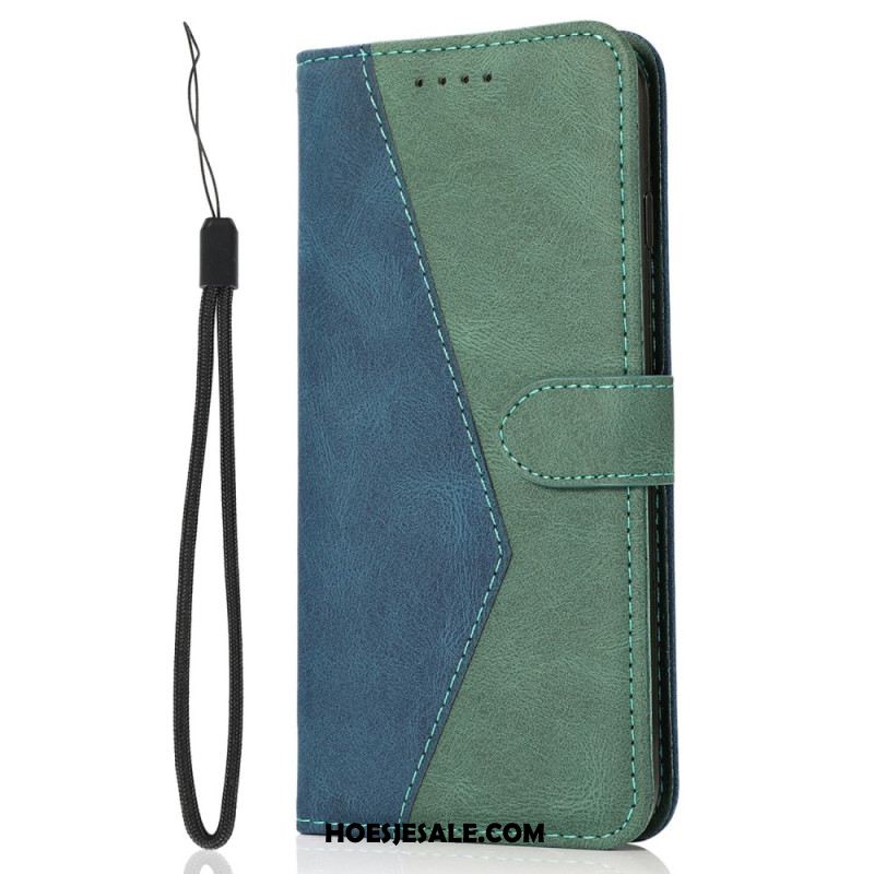Leren Hoesje Oneplus 15 Tweekleurig Ontwerp Bescherming Hoesje